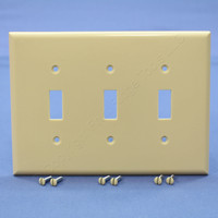 New Cooper MID-SIZE Ivory Thermoset 3-Gang Toggle Switch Cover Wallplate 2041V