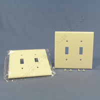 2 Cooper Light Almond Mid-Size 2-Gang Switch Cover Thermoset Wall Plate Switchplates 2039LA