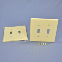 2 Cooper Ivory Mid-Size 2-Gang Switch Cover Thermoset Wall Plate Switchplate 2039V
