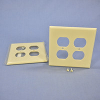 2 Cooper Mid-Size 2-Gang Ivory Receptacle Thermoset Wallplate Outlet Covers 2050V