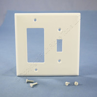 Cooper White Mid-Size 2-Gang Combination Decorator Switch Cover GFI Wallplate 2053W