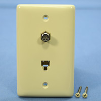 Hubbell Ivory 1-Gang Phone F-Type Cable CATV Video Jack Wall Plate Telephone Cover 6P4C NS747I