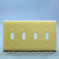 Hubbell Ivory 4-Gang UNBREAKABLE Mid-Size Toggle Switch Cover Wallplate Switchplate NPJ4I