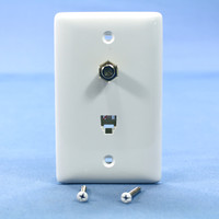 Hubbell White 1-Gang Phone F-Type Cable CATV Video Jack Wall Plate Telephone Cover 6P4C NS747W