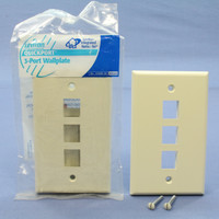 2 NEW Leviton Almond Quickport 3-Port Flush Mount High Impact Fire-Retardant Plastic Wallplate Covers 1-Gang 41080-3AP