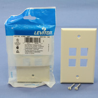 2 NEW Leviton Almond Quickport 4-Port Flush Mount High Impact Fire-Retardant Plastic Wallplate Covers 1-Gang 41080-4AP