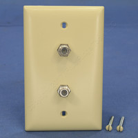 Pass and Seymour Ivory Dual Coaxial Cable CATV Wallplate Duplex Video Jack F-Connector TPCATV2-I