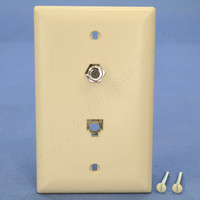 Pass & Seymour Trademaster Ivory 1-Gang Phone Cable CATV Video Jack Wallplate Telephone Coax Cover TPTELTV-I