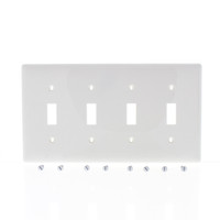 Hubbell White UNBREAKABLE 4-Gang Toggle Switch Cover Nylon Wallplate Switchplate NP4W
