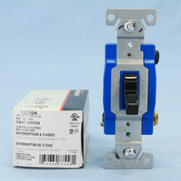 Cooper Black Industrial Grade 3-Way Automatic Grounding Toggle Light Switch 15A 120/277V Back & Side Wired 1203BK