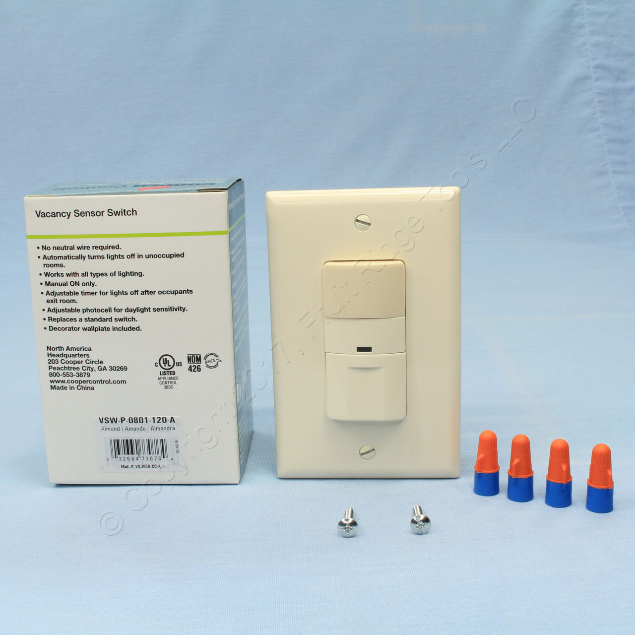 Cooper Almond Passive Infrared Vacancy Sensor Switch 1-Pole 3-Way 600W VS306U-A 