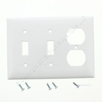 P&S White Standard Size 3G Duplex Outlet Receptacle Toggle Switch Combination Thermoset Wallplate Plastic Cover SP28-W
