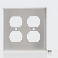 Eaton Stainless Steel 2G Duplex Receptacle Wallplate Outlet Flush Cover 93102