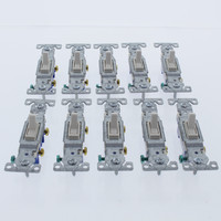 10 Eaton Lt Almond Toggle Wall Light Switches Quiet Single Pole 15A 1301-7LA