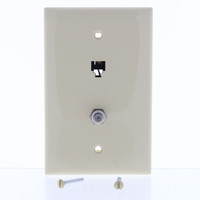 New Leviton Ivory LARGE Midway Phone Jack Wall Plate 4-Wire Modular Telephone 40539-CMI