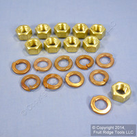 10 Leviton 1/2-13 Brass Hex Nut and 1/2 Copper Lockwasher for 16 Series Threaded Stud Panel Receptacle A0009