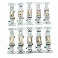 10 Eaton Ivory Toggle Wall Light Switches Quiet Single Pole 15A 120V 1301-7V
