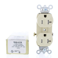 Pass & Seymour Ivory Straight Blade TAMPER RESISTANT Duplex Outlet Receptacle NEMA 5-20R 20A 125V TR20-ICC8