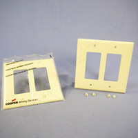 2 Cooper Ivory 2-Gang Decorator UNBREAKABLE Mid-Size Wallplate GFI GFI Covers PJ262V