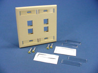 Leviton Ivory Quickport 4-Port ID Window Flush Wallplate 2-Gang Cover High-Impact Plastic 42080-4IP