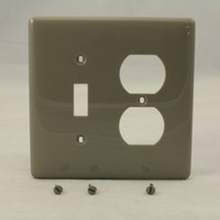Hubbell Gray Mid-Size UNBREAKABLE Combination Toggle Switch Duplex Outlet Receptacle Wallplate Nylon NPJ18GY