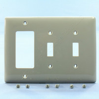 Hubbell Gray UNBREAKABLE 3-Gang Combination GFCI & Toggle Switch Plate Cover Mid-Size Wallplate NPJ226GY