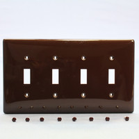 Hubbell Brown 4-Gang UNBREAKABLE Mid-Size Toggle Switch Cover Wallplate Switchplate NPJ4