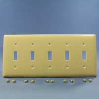 Hubbell Ivory UNBREAKABLE 5-Gang Toggle Switch Cover Nylon Wallplate Switchplate NP5I