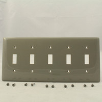 Hubbell Gray UNBREAKABLE 5-Gang Toggle Switch Cover Nylon Wallplate Switchplate NP5GY