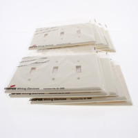 10 Cooper Almond 3-Gang Mid-Size UNBREAKABLE Toggle Switch Cover Wallplates PJ3A