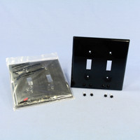 2 Cooper Black 2-Gang Mid-Size UNBREAKABLE Toggle Switch Cover Wallplates PJ2BK