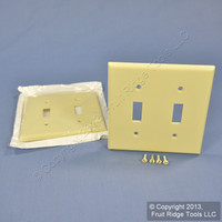 2 Leviton Ivory 2-Gang Toggle Switch Cover Wallplate Plastic Switchplates 86009