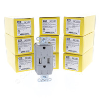 10 Hubbell SNAP15USBGY Gray Decorator SNAPConnect 15A Receptacle Outlets Dual 2.0 USB Ports