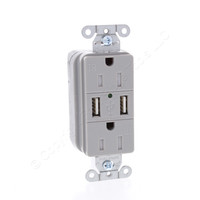 Hubbell SNAP15USBGY Gray Decorator SNAPConnect 15A Receptacle Outlet Dual 2.0 USB Ports