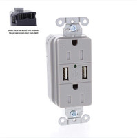 Hubbell SNAP15USBGY Gray Decorator SNAPConnect 15A Receptacle Outlet Dual 2.0 USB Ports