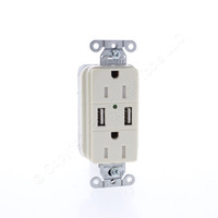 Hubbell SNAP15USBLA Lt Almond Decorator SNAPConnect 15A Receptacle Outlet USB