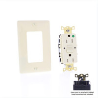 Hubbell 15A SNAP-Connect Self-Testing Tamper Weather Resistant Hospital Grade GFCI Outlet Receptacle Almond