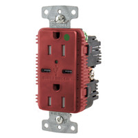 Hubbell Red Hospital Grade Tamper Resistant 15A Outlet w/USB-C 5A Charger