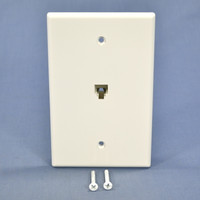 Cooper White Mid-Size Flush Mount 4-Conductor Telephone Jack Wallplate 3533-4W