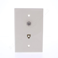 Eaton Light Almond 4-Wire Telephone Phone Jack Coaxial Cable Mid-Size Wallplate 3536-4LA