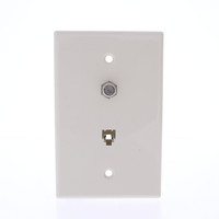 Eaton Light Almond 4-Wire Telephone Phone Jack Coaxial Cable Mid-Size Wallplate 3536-4LA