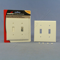 2 Cooper White Standard Size 2-Gang UNBREAKABLE Toggle Switch Plate Cover Wallplates BP5139W