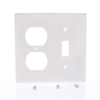 Eaton White 2-Gang UNBREAKABLE Standard Size Combination Toggle Switch/Outlet Wallplate Duplex Receptacle Cover 5138W