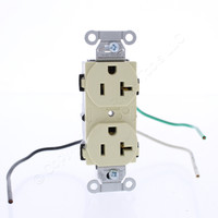 New Hubbell Ivory Smooth Duplex Receptacle Pre-Wired NEMA 5-20R 20A 125V Commercial Grade CR20IP1