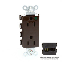 Hubbell SNAP2172A Brown SnapConnect Hospital Grade Duplex Outlet Receptacle 15A