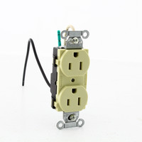 Hubbell Ivory COMMERCIAL Receptacle Outlet 15A 125V 8" Wire Leads CR15IP1