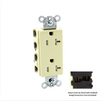 Hubbell SNAP2162ITRA Ivory SnapConnect Duplex Receptacle Outlet Tamper Resistant 20A