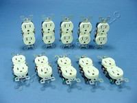 10 Leviton Straight Blade Almond Duplex Receptacle Outlets NEMA 5-15R 15A 125V Plus 1-Gang Unbreakable Wallplate Covers