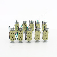 10pk Hubbell Ivory Duplex Face Receptacle Outlets 5-15 15A 8" Wire Leads CR15IP1