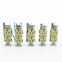 5 Hubbell Ivory COMMERCIAL Receptacle Outlets 15A 125V 8" Wire Leads CR15IP1